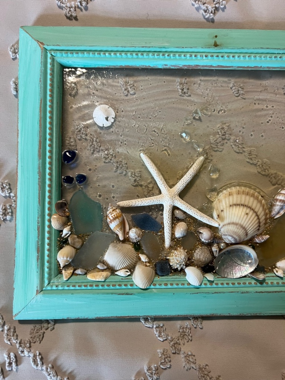 Coastal Shell Art Framed Beach Decor Epoxy Resin Seaglass Seashell Wall Hanging - Picture 3 of 6